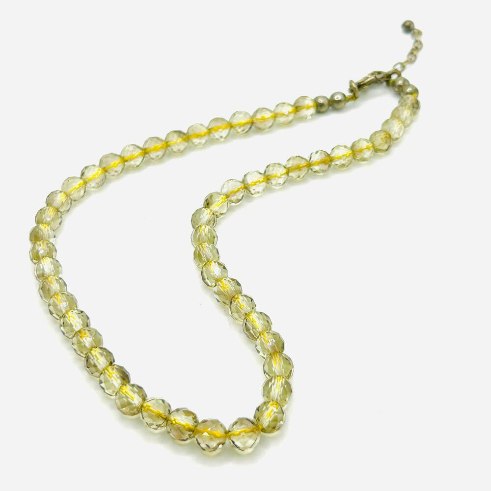 Vintage Faceted Glass Crystal Yellow Transparent Adjustable Bead Necklace